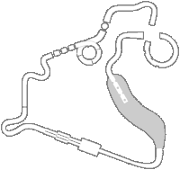 a black and white drawing of a race track with a circle in the middle .