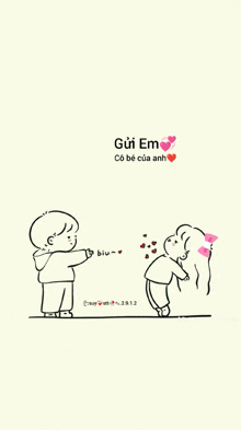 a drawing of a boy and a girl with the words gui em on it