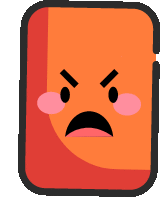 a red square with an angry face and a mustache