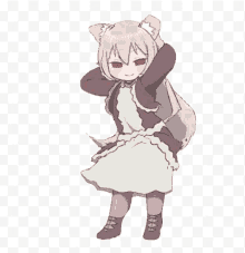 a girl with cat ears and red eyes is dancing