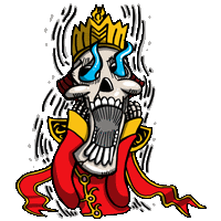 a cartoon drawing of a skeleton wearing a crown and red robe .