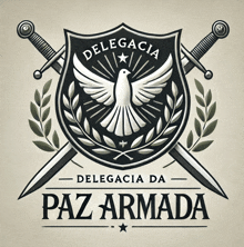 a logo for delegacia da paz armada with crossed swords