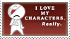 a cartoon character says i love my characters really on a red background