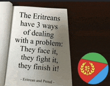 a book is open to a page that says the eritreans have 3 ways of dealing with a problem