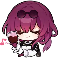 a girl with purple hair and sunglasses is holding a glass of wine