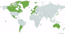 a map of the world with a green circle in the middle that says created with mapchart.net