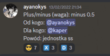 a screenshot of a conversation between ayanokys and another person