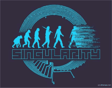 a poster showing the evolution of humans with the words singularity below them