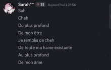 a screenshot of a conversation between sarah sah cheh du plus profond and je remplis ce cheh