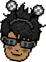 a pixel art drawing of a person wearing a hat and goggles