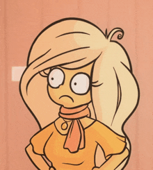 a cartoon drawing of a girl with a scarf around her neck making a funny face