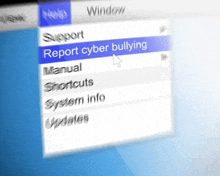 a computer screen shows a report cyber bullying menu