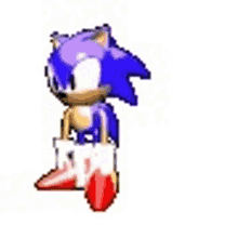 a pixel art of a sonic the hedgehog standing on a white surface .