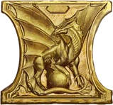 a gold plaque with a dragon on top of it .