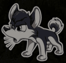 a cartoon drawing of a husky dog with an angry expression