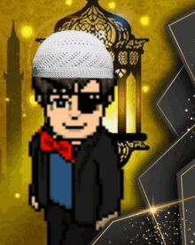 a pixel art of a man wearing a white hat