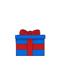 a blue gift box with a red ribbon and bow