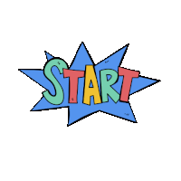 a cartoon drawing of a star with the word start inside