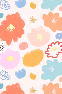 a pattern of flowers and clouds on a pink background