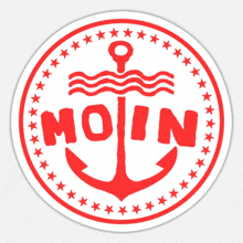 a red anchor in a circle with the word moin on it