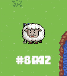 a pixel art of a sheep with the number # 8932 on the bottom