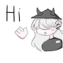 a drawing of a girl with horns and the word hi above her