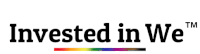 a logo for invested in we with a rainbow colored border