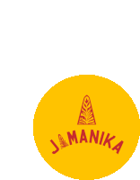 a yellow circle with a red triangle and the word manika