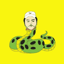 a cartoon drawing of a man with a snake around his neck .