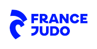 a blue france judo logo with a blue circle