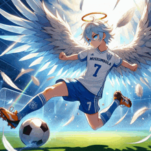 a soccer player with angel wings and the number 7