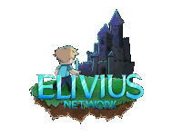 a logo for elvius network shows a boy holding a sword