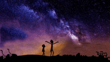 rick and morty standing in front of a starry sky