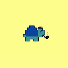 a pixel art drawing of an elephant with a pipe in its mouth