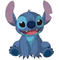 a cartoon character called stitch is smiling and sitting down