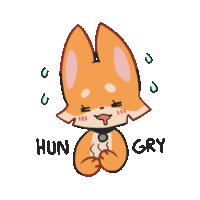 a cartoon drawing of a fox with the words hun and gry written below it