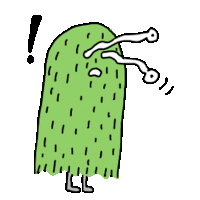 a cartoon drawing of a green monster with a surprised expression on his face .