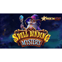 an advertisement for spell binding mystery with a wizard holding a wand