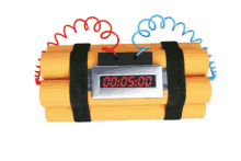 a bomb with a digital clock that says 00 : 05 : 00 on it