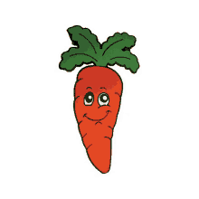 a carrot with a smiling face and big eyes