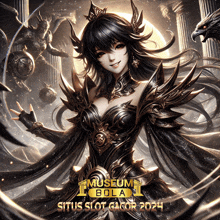 a poster for situs slot gacor shows a woman in a black and gold outfit