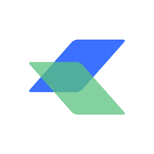 a blue and green geometric shape with a shadow on a white background