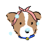 a drawing of a brown and white dog with a pink headband