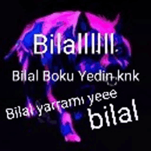 a picture of a purple wolf with the words `` bilal boku yedin , knk '' written on it .