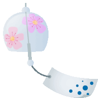 an illustration of a wind chime with pink flowers