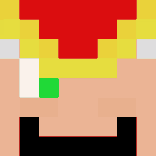 a pixel art drawing of a man 's face with a red hat and yellow hair .