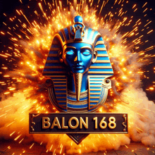 a blue and gold pharaoh statue with the words balon 168 below it