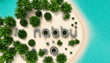 an aerial view of a small island with the word nabbu written on it