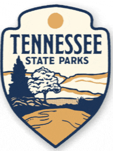 a badge for tennessee state parks with a tree and mountains