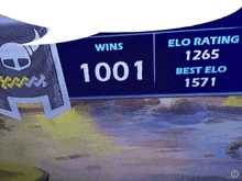 a sign that says elo rating 1265 best elo 1571 and wins 1001